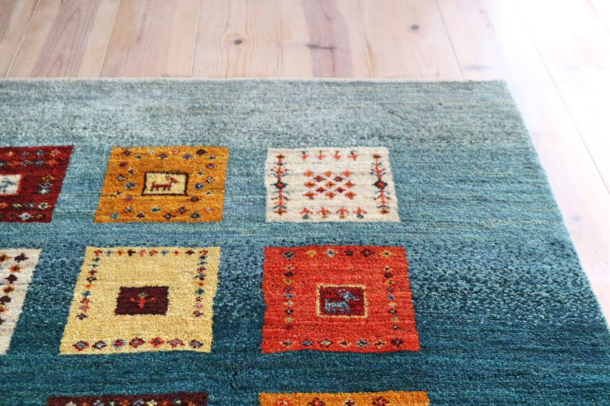 ブルーパッチワークギャッベ