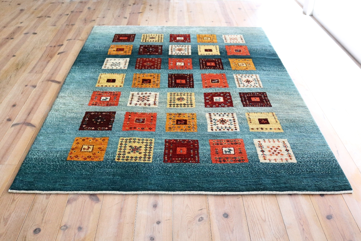 ブルーパッチワークギャッベ